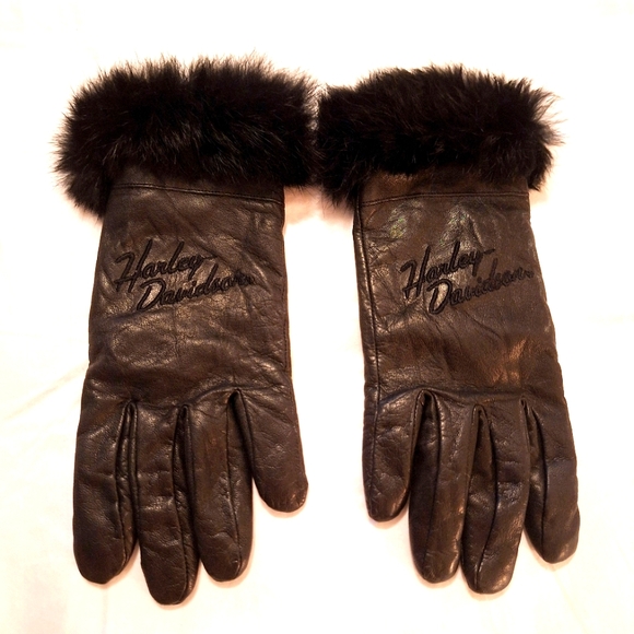 Harley-Davidson Accessories - Harley Davidson Black Leather Gloves with Fur Trim
